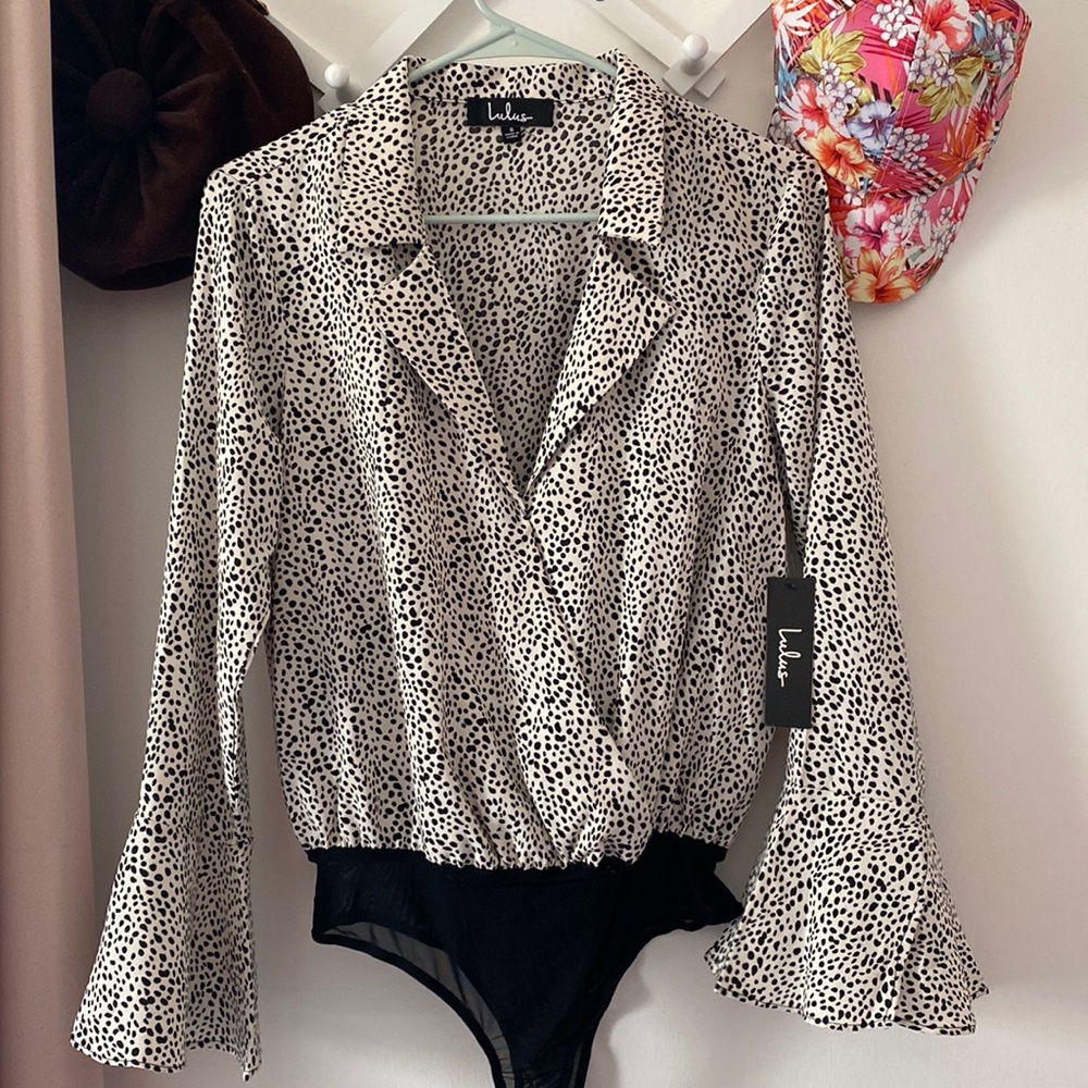 Lulus Always Lovely Ivory and Black Long Sleeve Bodysuit